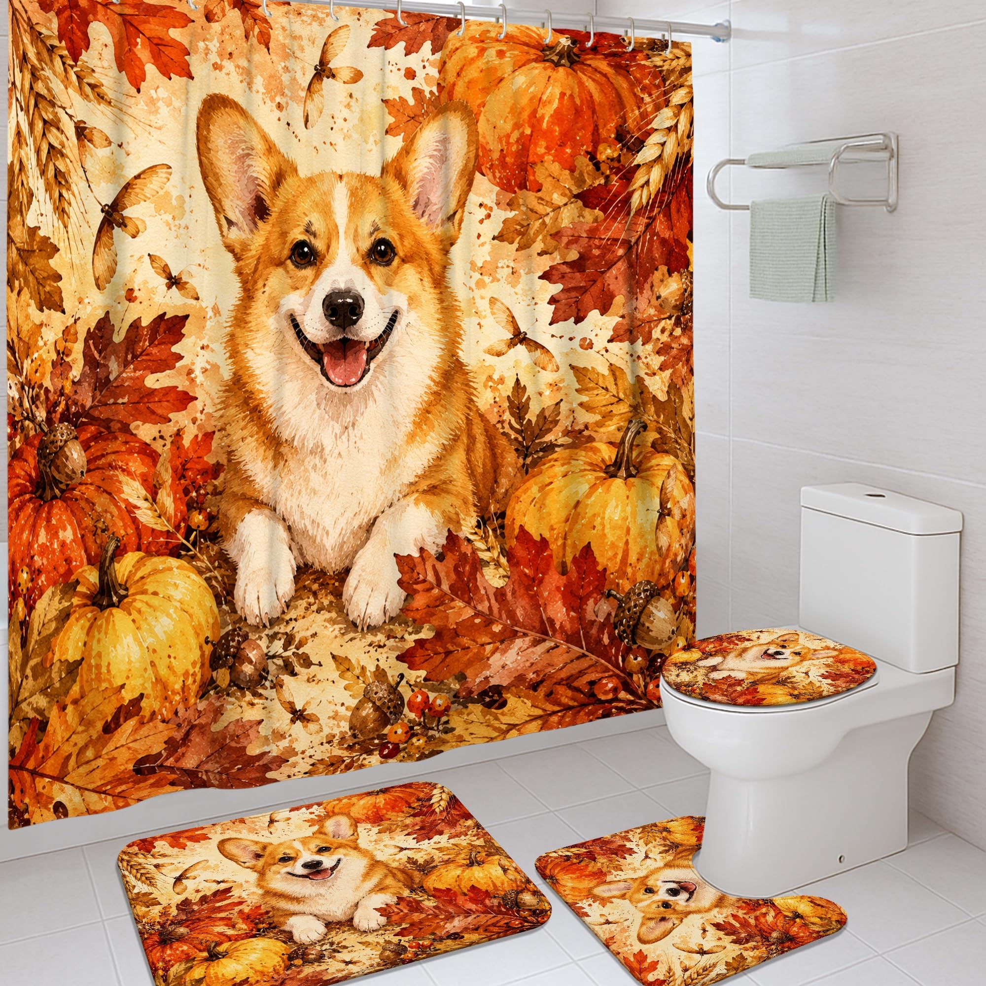 Rideau de douche imperméable en polyester Corgi orange anti-moisissure 183 cm