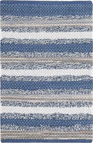 SAFAVIEH Montauk Collection - Alfombra decorativa de 2 pies 6 pulgadas x 4 pies, azul y multicolor, algodón a rayas hechas a mano, ideal para zonas