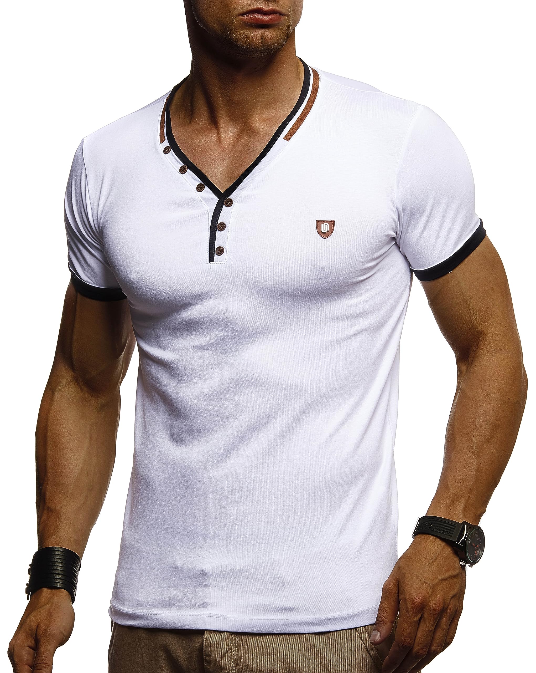Leif Nelson Men's Summer T-Shirt, V-Neck, Slim Fit, Cotton Blend, Modern Men's T-shirt, Short Sleeves, LN1330