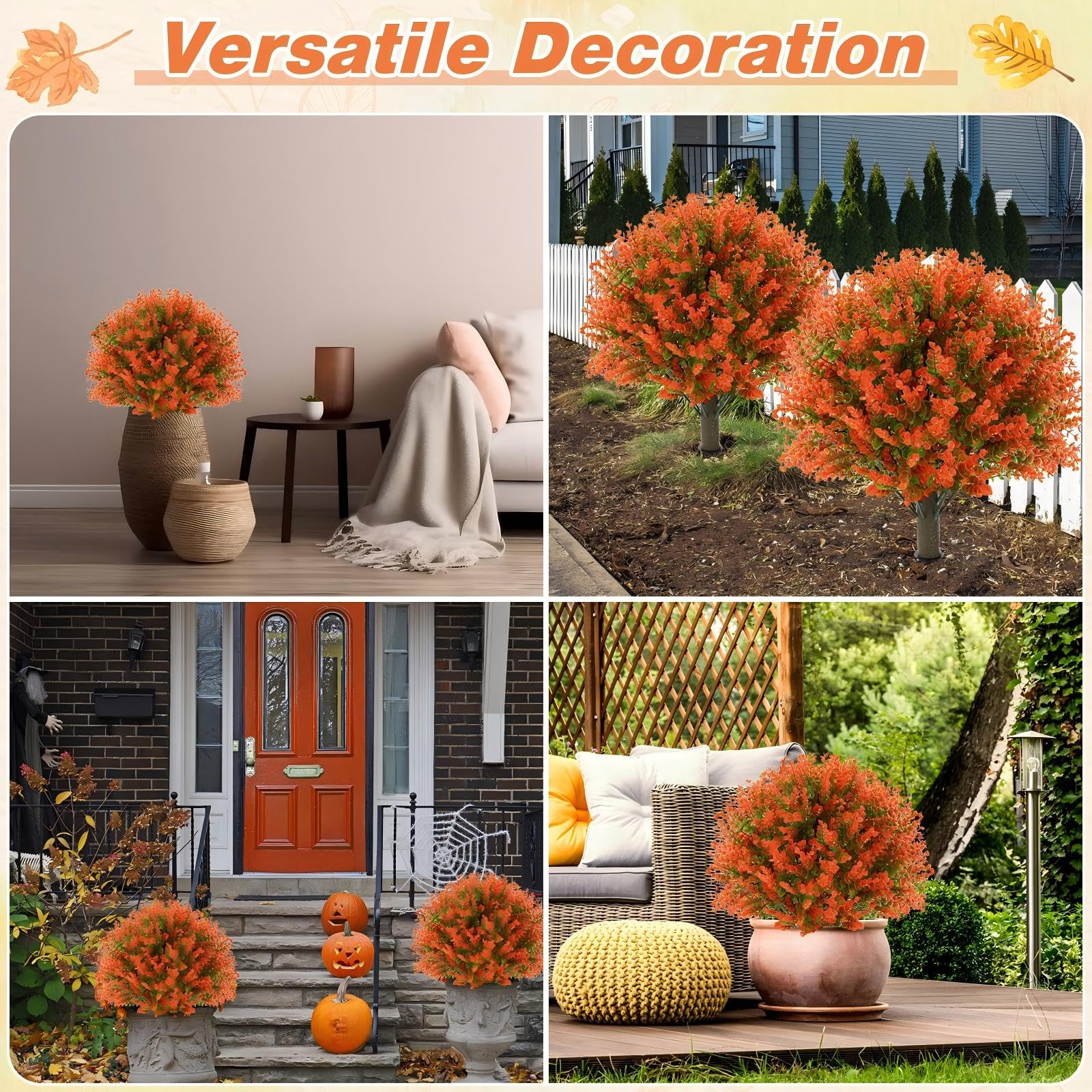 Yunlly 2 alberi di bosso artificiali da 45,7 cm, per esterni, resistenti ai raggi UV, arbusto finto con picchetto, decorazione per interni, giardino, cortile, portico, patio (arancione)