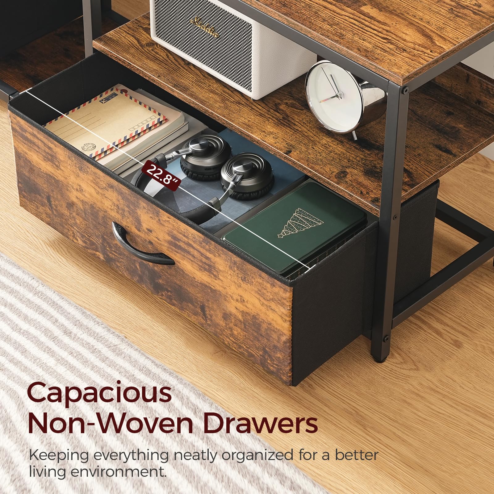 TV Stand with Mount for up to 75", Entertainment Center with Switch-Controlled Charging Station, Swivel TV Stand Mount with Fabric Drawers, for Living Room, Rustic Brown TVHR154E01N1