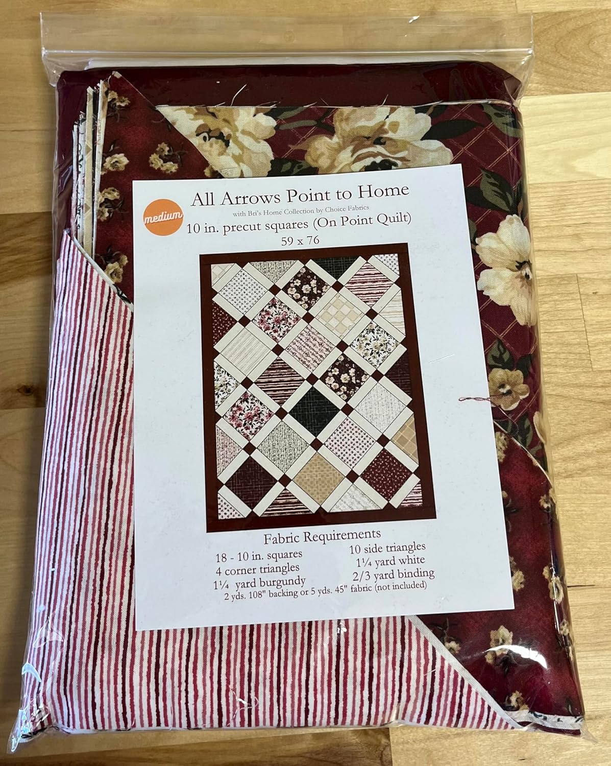 Quilt Kit by Choice Fabrics - 10x10 Pre-Cut Squares - On Point Quilt - Lap Size (59x76) (All Arrows Point to Home), KIT-POINT-1