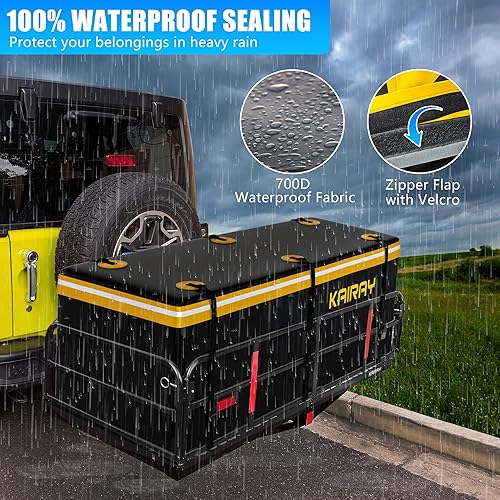 Miniatura 8 de KAIRAY Portaequipajes trasero plegable de 500 libras de 60 x 24 x 14.4 pulgadas, para receptor de 2 pulgadas para automóvil, SUV, camping, viajes,