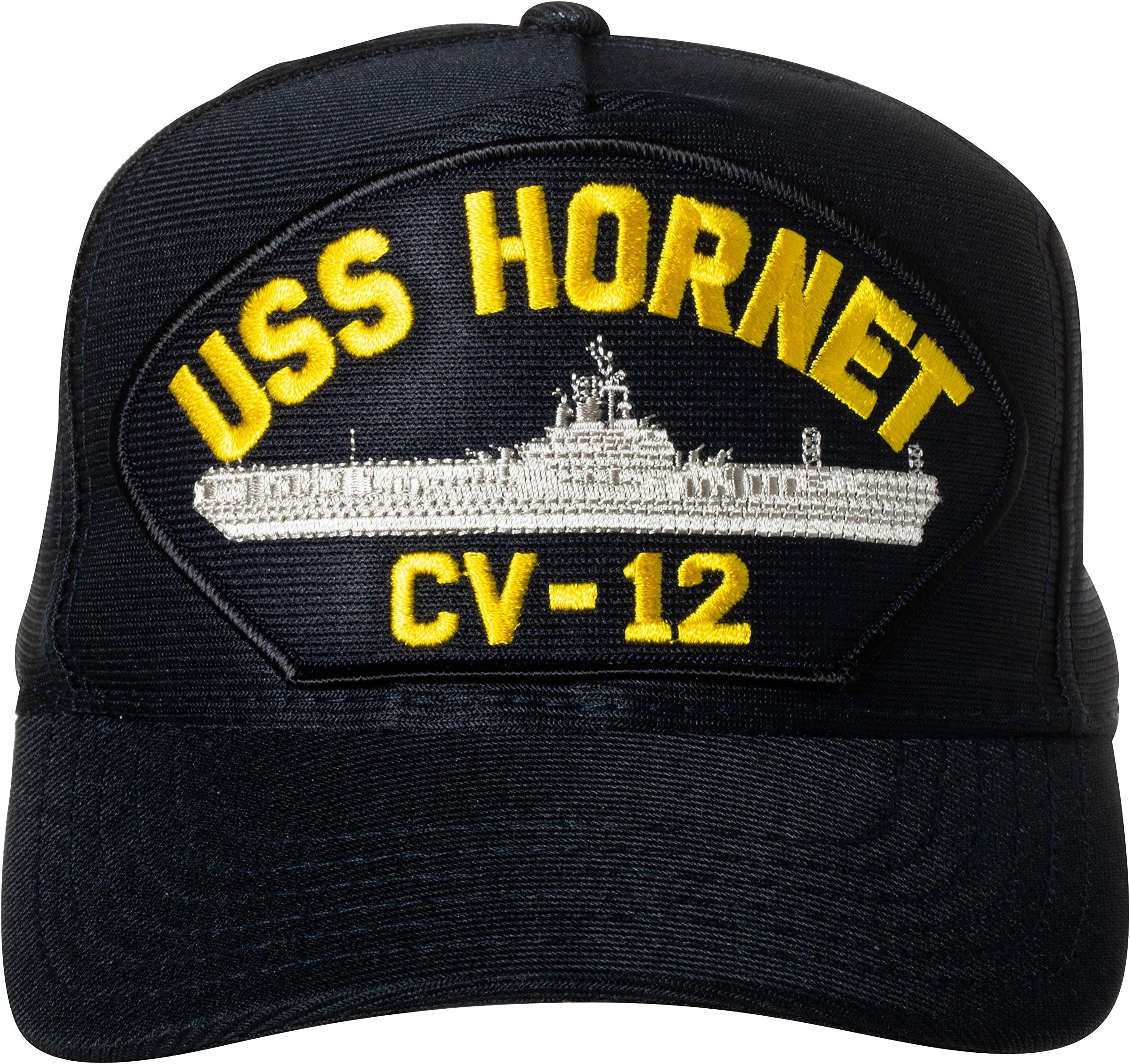 United States Navy USS Hornet CV-12 Aircraft Carrier Ship Emblem Patch Hat – Adjustable Baseball Cap (Navy Blue)