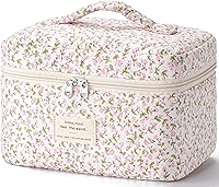 Vista 27 de HBselect Bolsa de Maquillaje Acolchada, Bolsa de Maquillaje Grande de Algodón para Viaje, Lindas Bolsas de Maquillaje con Flores Coquette, Bolsas