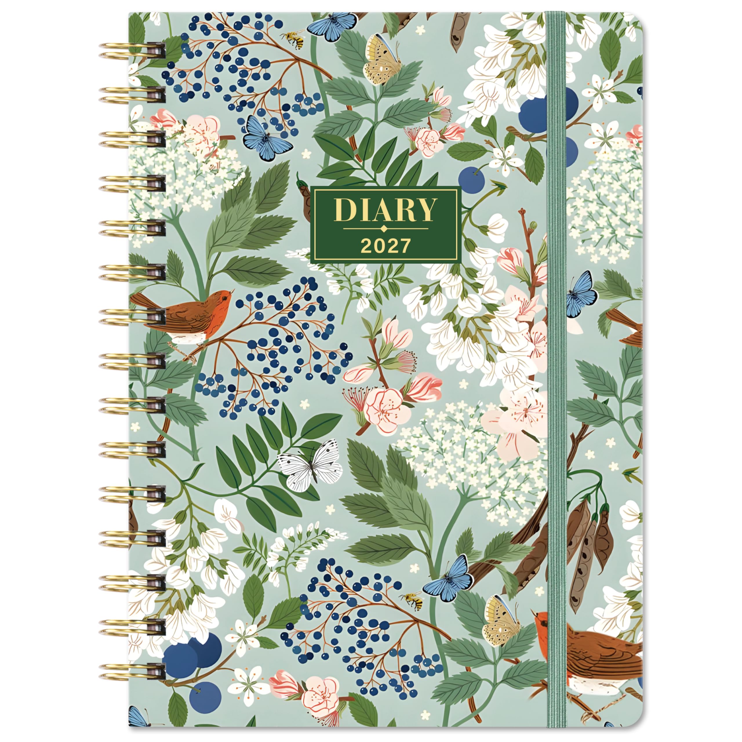 Diary 2027 - A5 Diary 2027 Week to View, January 2027 - December 2027, 2027 Calendar with Strong Twin-Wire Binding, Hard Cover, Elastic Closure, Back Pocket, 21.5 x 15.5 x 1.5 cm