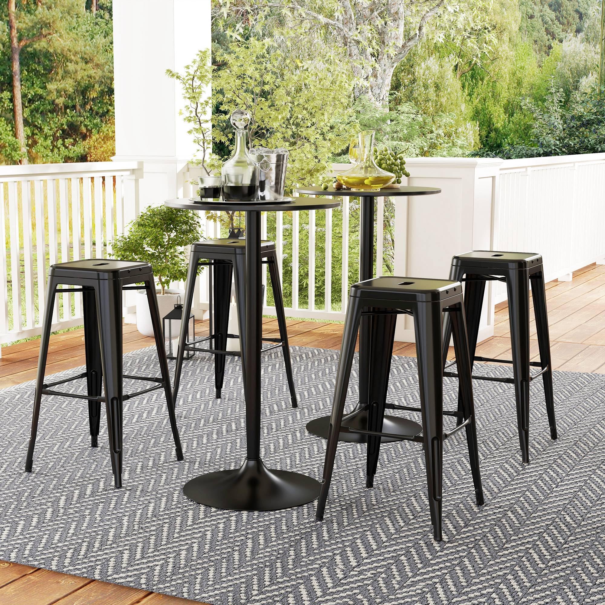 HOMCOM 4 Taburetes de Bar Apilables con Reposapiés 43x43x76 cm Negro | Estilo Industrial, Aptos para Interiores y Exteriores, Carga Hasta 120kg