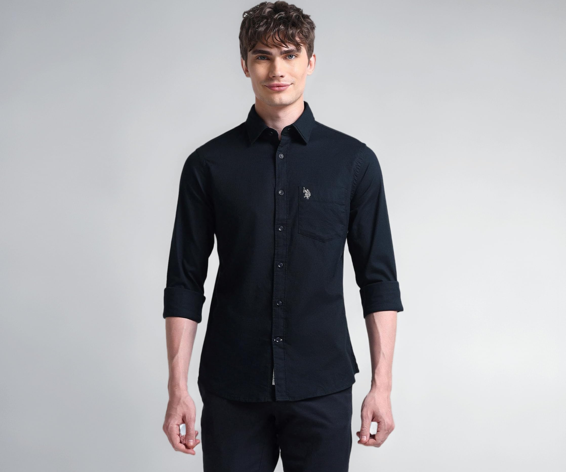 U.S. Polo ASSN. Men's Solid Cotton Dobby Tailored Fit Shirt