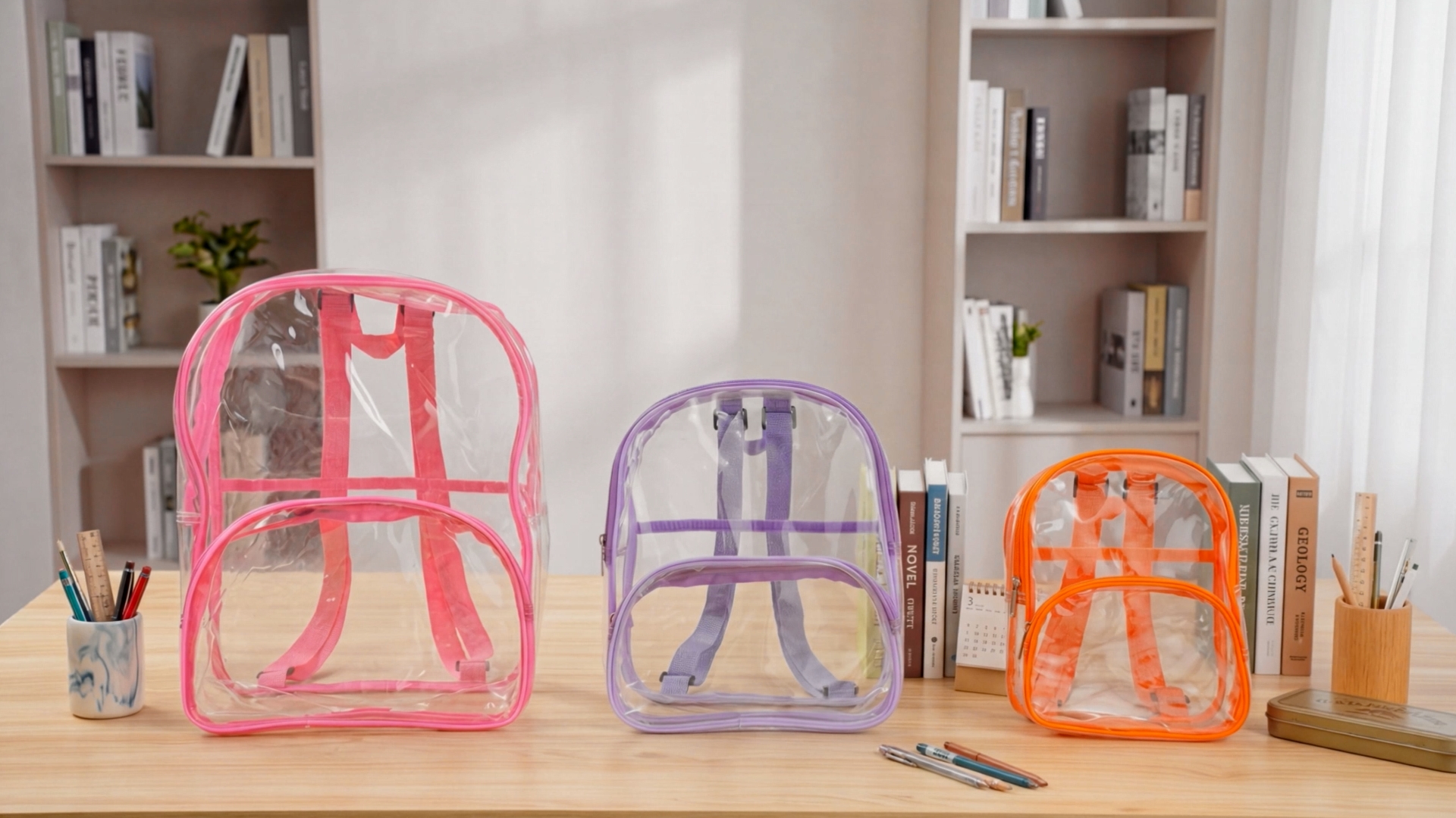 Aliceset Clear Backpack Bulk Waterproof Transparent Colorful Bookbag Donation Supply Kits for Women Men(9 Inch,50 Pcs)