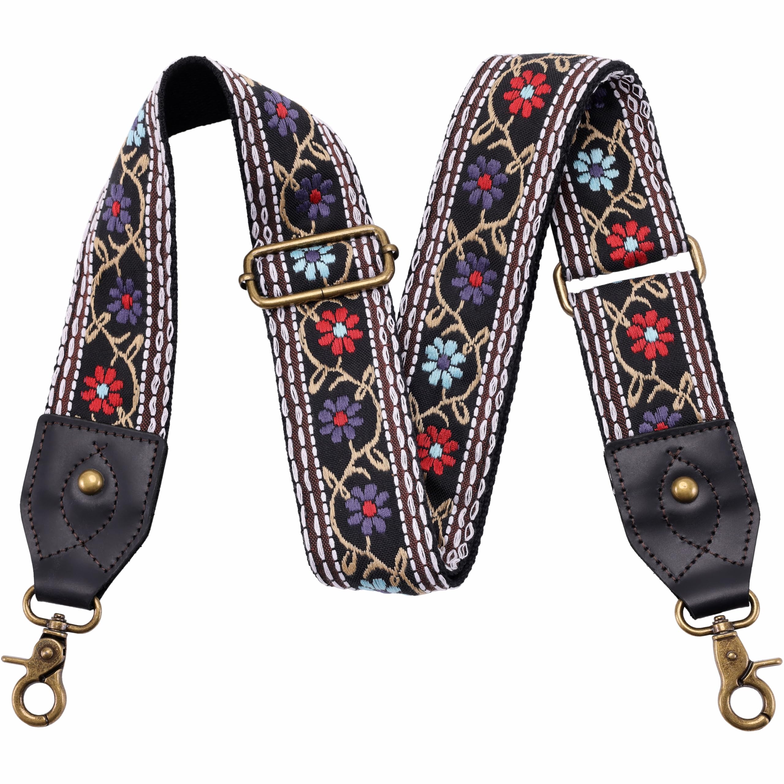 Nefelibata Purse Strap-2"Crazy Horse Leather Bag Strap Adjustable Replacement,Retro Jacquard Embroidery Crossbody Straps