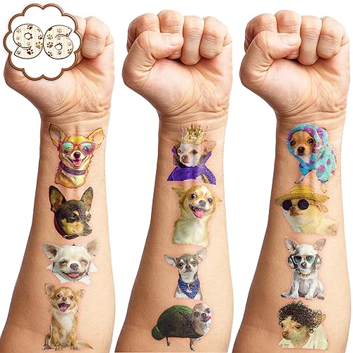 Miniatura 2 de Chihuahua - Tatuajes temporales para perro, suministros para fiesta de cumpleaños, recuerdos, tema, divertido, chihuahua, perro, cachorro, súper