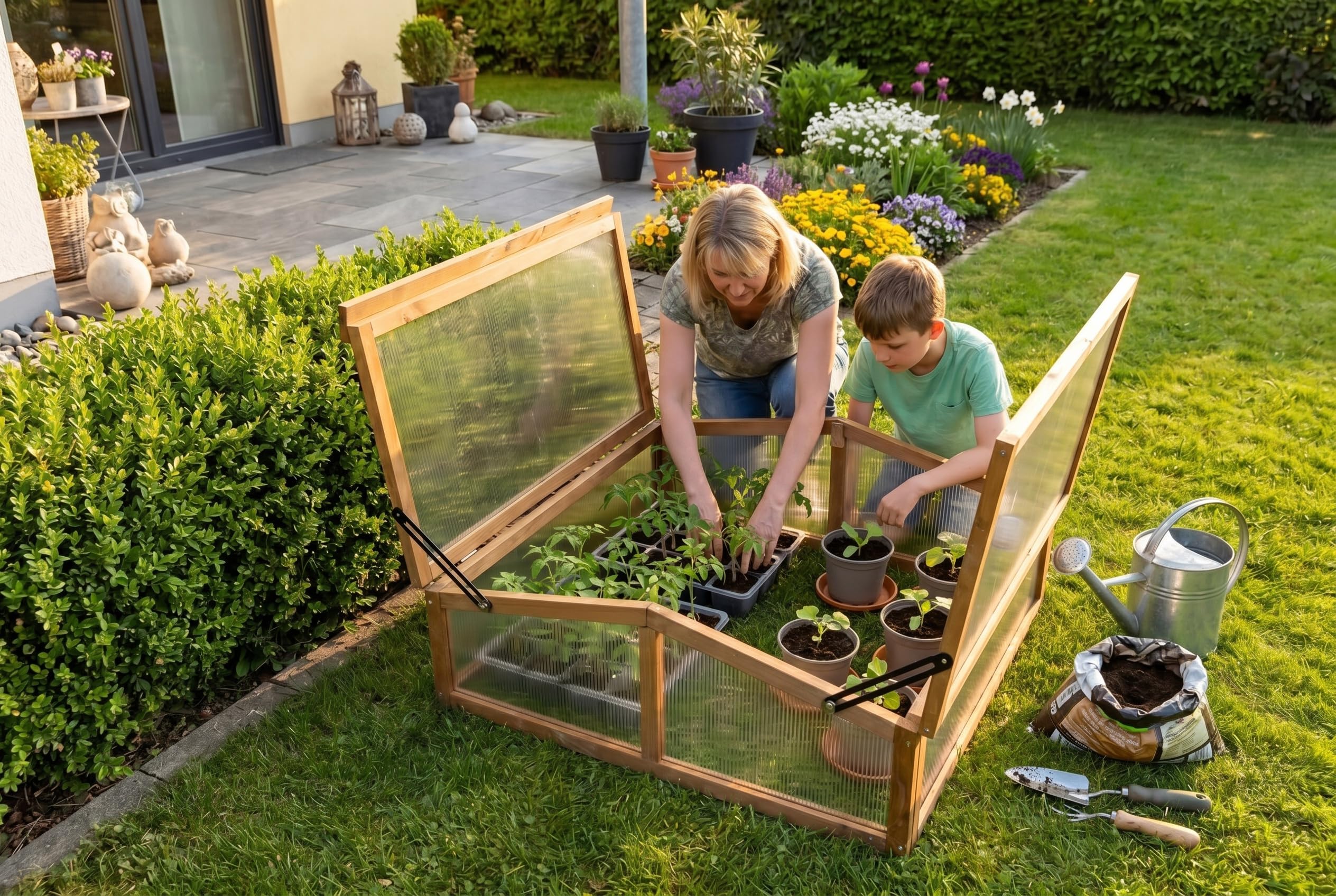 Mini Serre En Bois Extérieur Needs&Wants - Serre De Jardin 56x43x76 Cm Polycarbonate Brun Foncé Pour Balcon Et Intérieur