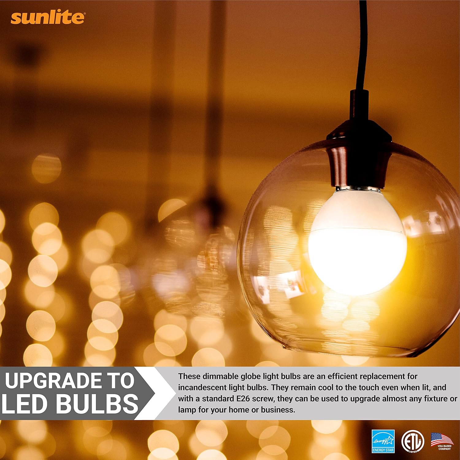 Sunlite G16 LED Dimmable Decorative Globe Vanity Light Bulbs, Frosted, 5W (40W Equiv.), 350 Lumens, Medium E26 Base, Mirror Lights for Bedroom and Bathroom, 120V, ETL Listed, 2700K Soft White, 6 Pack