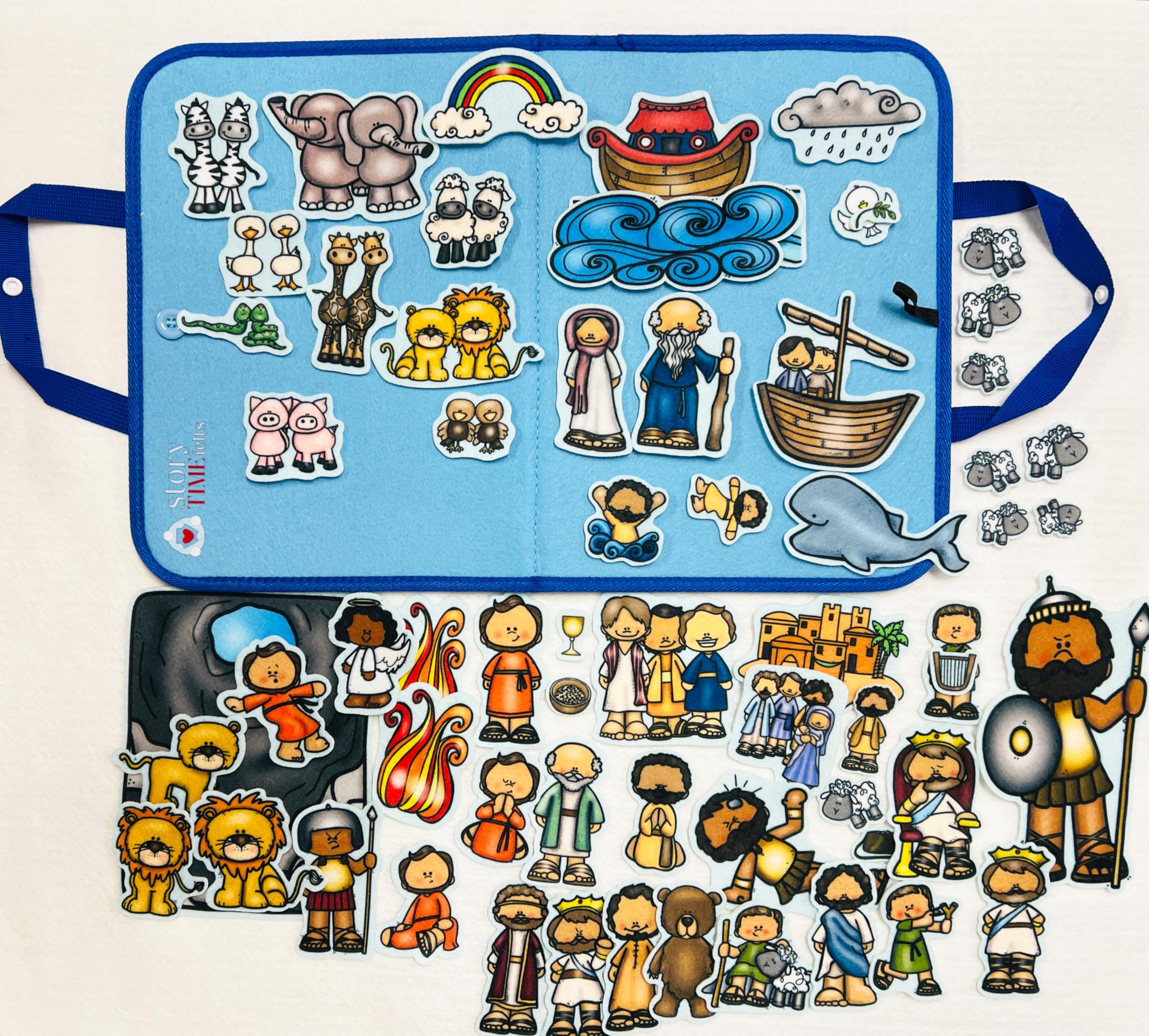 4+ Bible Story Set & Flannel Board Daniel Lion's Den David Goliath Jonah Whale Noah's Ark Felt Pieces Activity Sheets