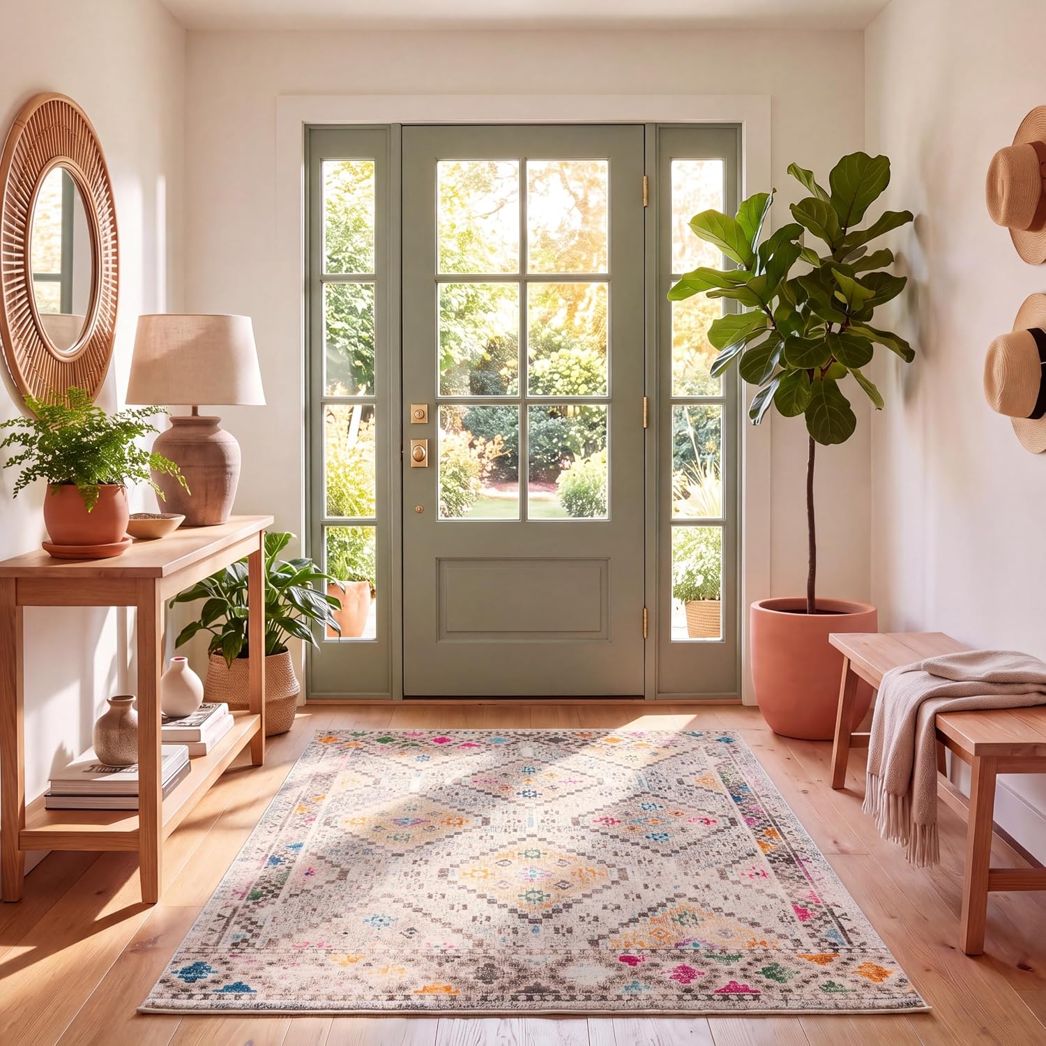 SAFAVIEH Madison Collection Area Rug - 6' x 9', Grey & Yellow, Boho Diamond Distressed Design, Non-Shedding & Easy Care, Ideal for High Traffic Areas in Living Room, Bedroom (MAD418F)