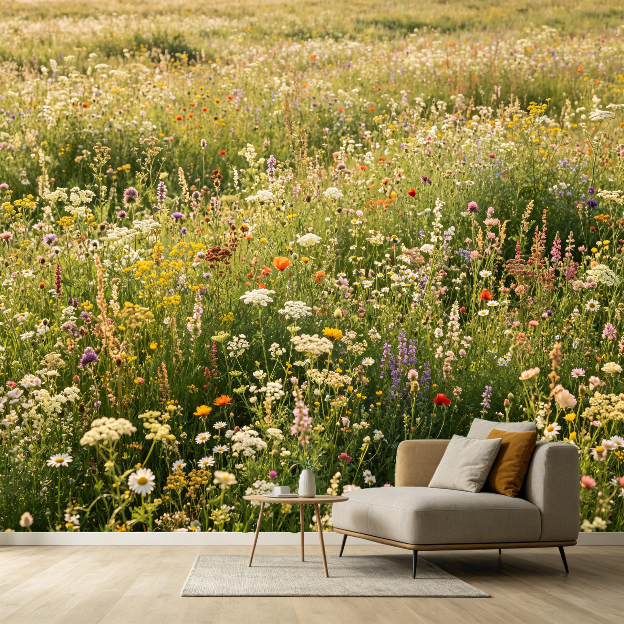 Custom Size Wall Murals Botanical Meadow Wildflowers Summer Field Farmhouse Watercolor SelfAdhesive Wall Fabric Removable Large Wallpaper for Photo Living Room