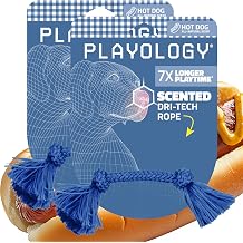 Playology Tug Rope Dog Toys for Small Breed Dogs - Small, Hot Dog Scent | Fast-Drying Dri-Tech Fiber, Extra Strong, Durable