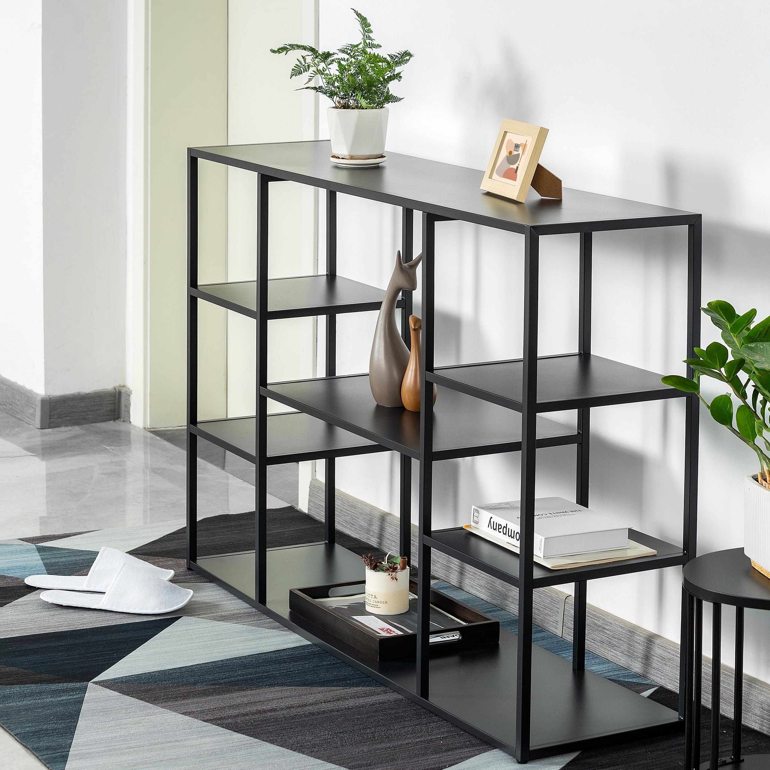HDANI 120cm Langer Sofa-Konsolentisch,Schmaler moderner Eingangstisch hinter der Couch mit Ablageflächen,4-stufiges Bücherregal für Wohnzimmer,Schlafzimmer,Flur (Schwarz, 120 x 30x 80 cm)