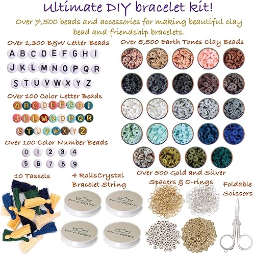 Miniatura 3 de Kit de fabricación de pulseras de cuentas de arcilla y cuentas de letras, 7000 cuentas heishi de arcilla y cuentas del alfabeto para hacer pulseras
