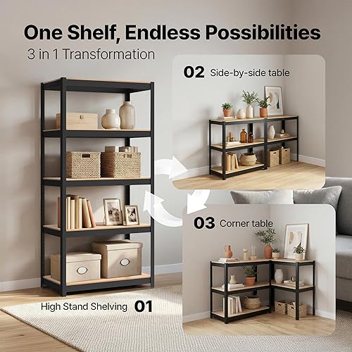 Miniatura 9 de HOMEDANT House - Estantería de metal resistente ajustable de 24.4 pulgadas de ancho y 5 niveles para garaje, estantes de almacenamiento de pie,