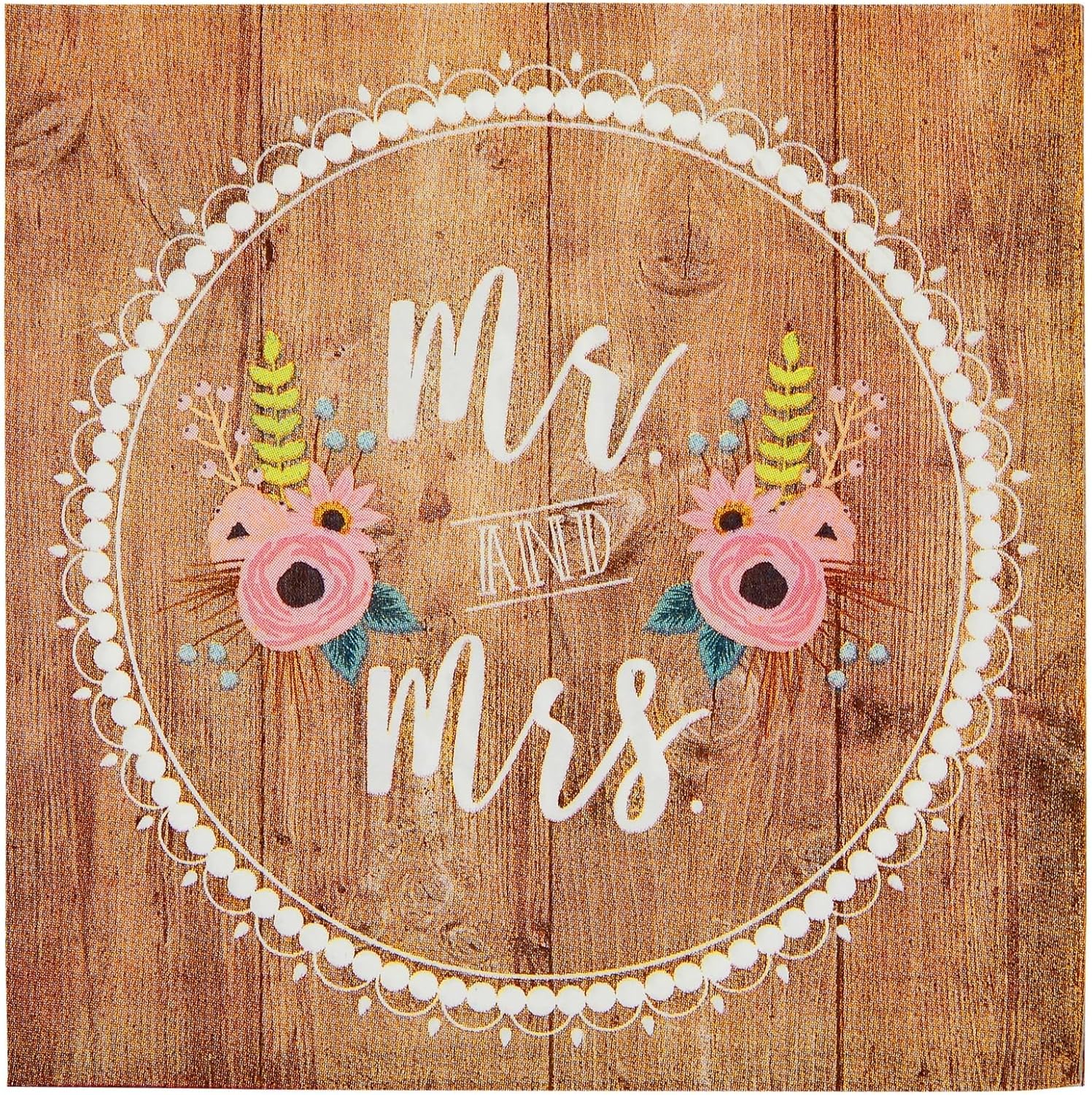 150-Pack Mr and Mrs Napkins, Disposable, Rustic-Style Wedding Napkins for Reception, Bridal Shower Decorations, Engagement Party Supplies (6.5x6.5 in) Bulk Pack
