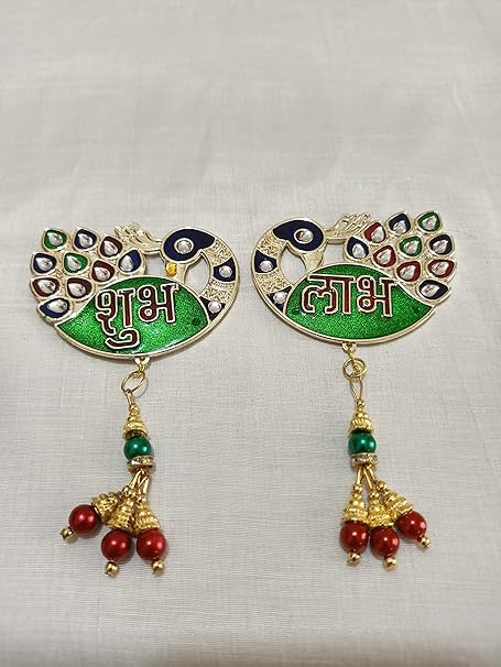 Sri Sainath Enterprises Peacock Design SUBH LABH Symbols/SUBH LABH Door, Wall Sticker/Door, Wall Decoration, Pooja Room, Pooja MANDIR, Cash Box Sticker