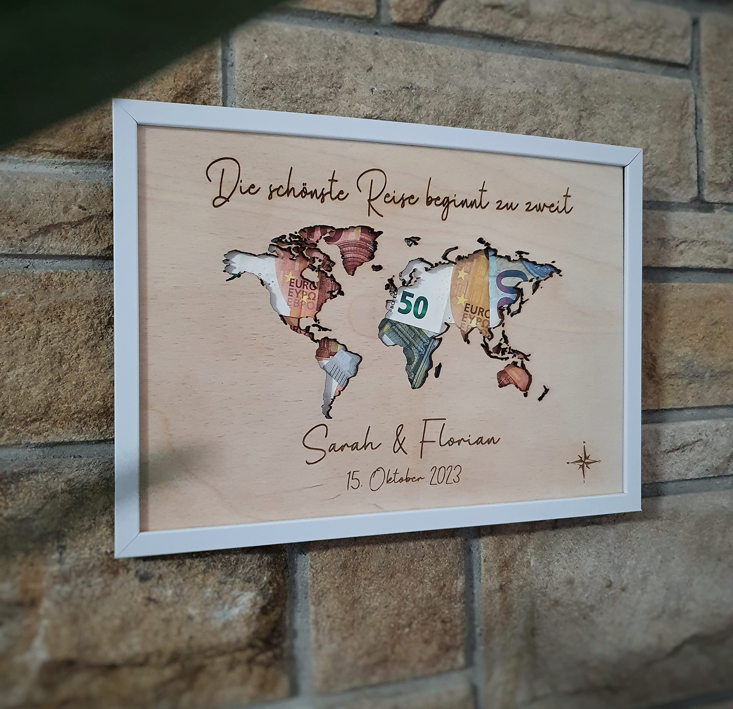 Generisch Hochzeitsgeschenk personalisiert | Geldgeschenk Hochzeit | Weltkarte personalisiert | Geschenk Hochzeit | personalisiertes Hochzeitsgeschenk | Geschenk Flitterwochen (Größe 30x20 cm)