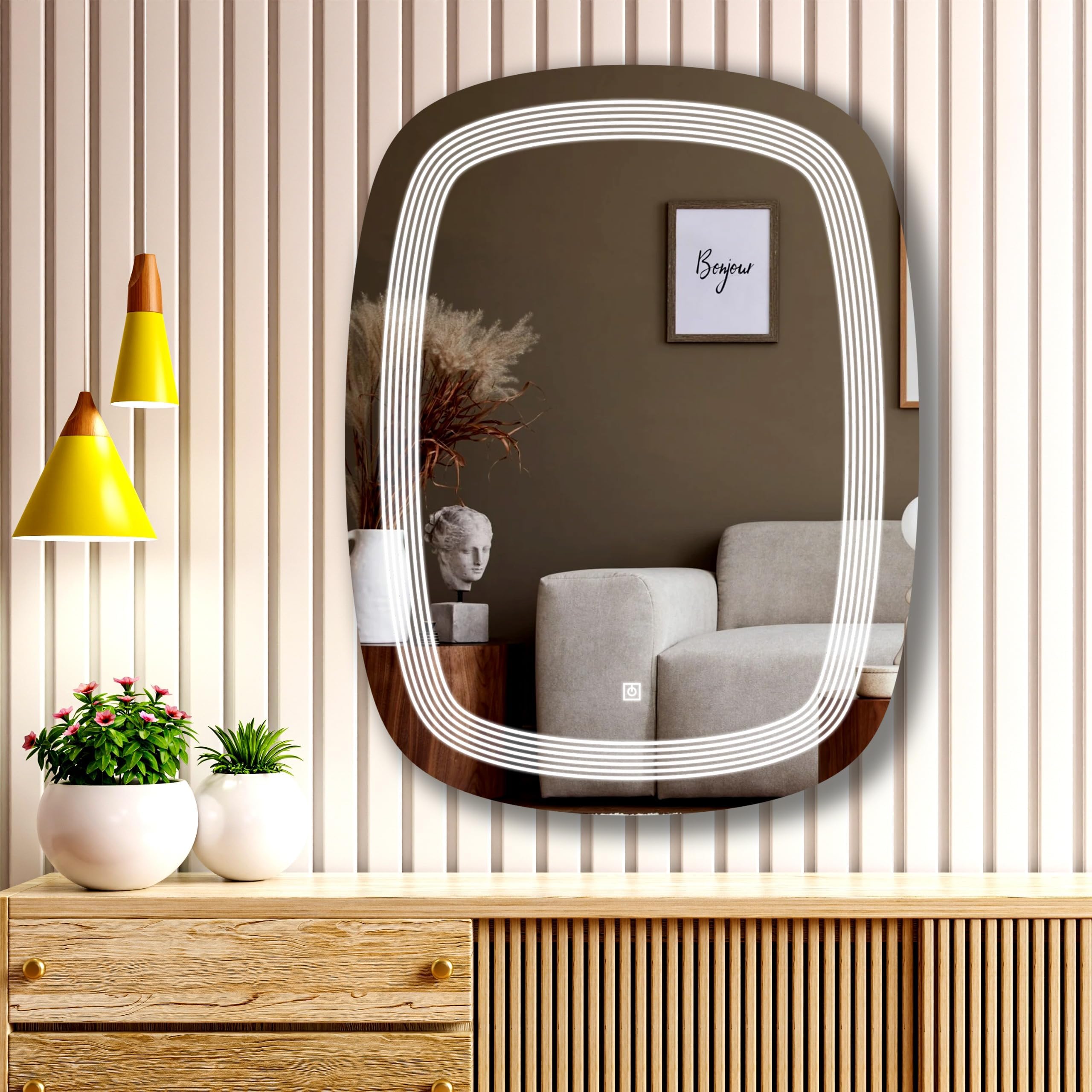 NEVEX Glass 18X24 Inch Rectangle Wall Mounter Mirror With Led Light For Wash Basin With Smart 3 Light Tone (Cool White,Natural White And Warm White)