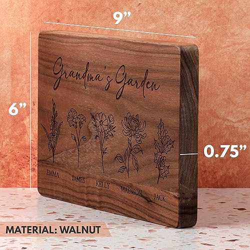 Miniatura 3 de GRANDMA'S GARDEN, Tabla de cortar de nogal personalizada con diseño de flor de nacimiento, regalos para el día de la madre para abuela, regalos