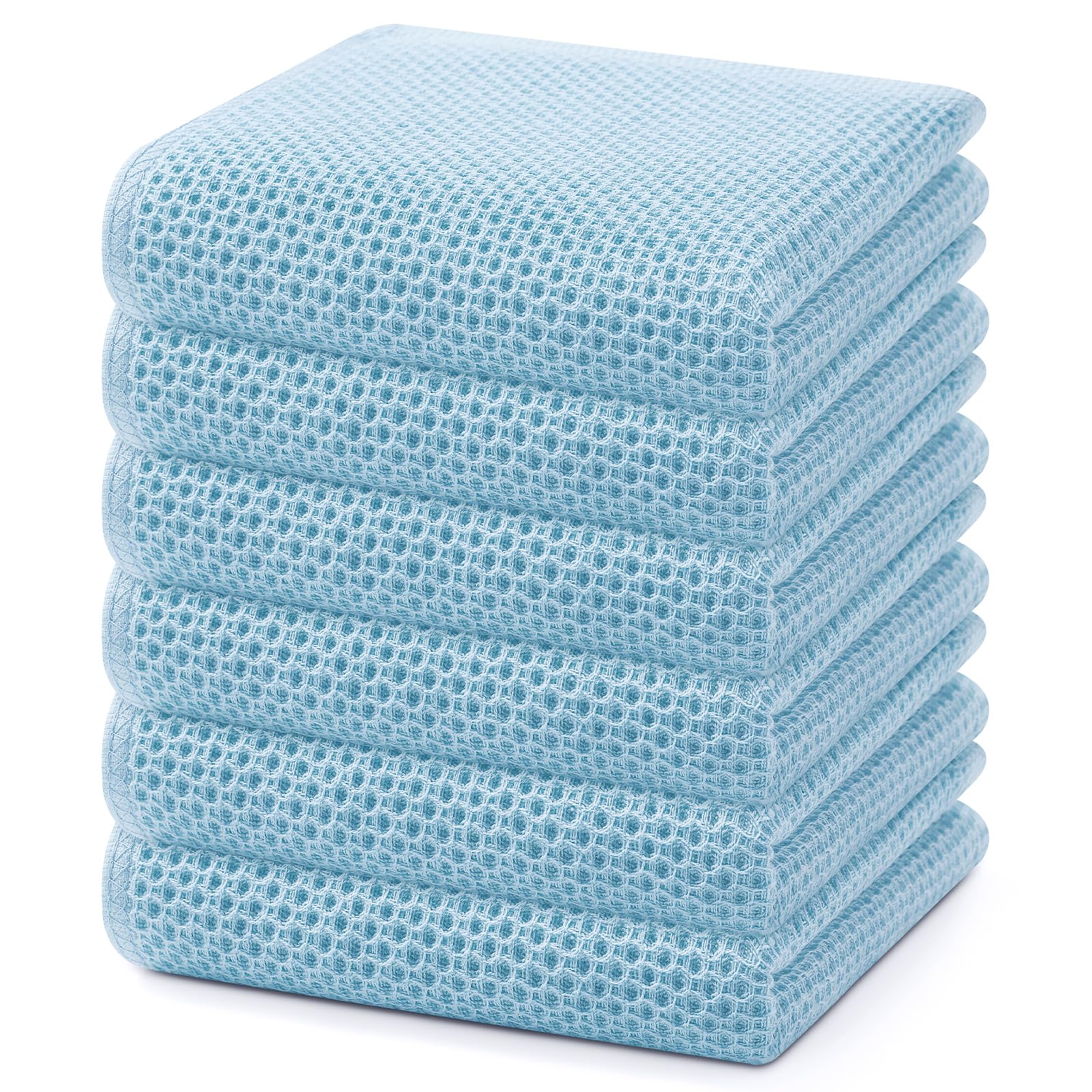 Homaxy 100% Cotton Waffle Weave Kitchen Dish Towels 6-Pack, Sky Blue
