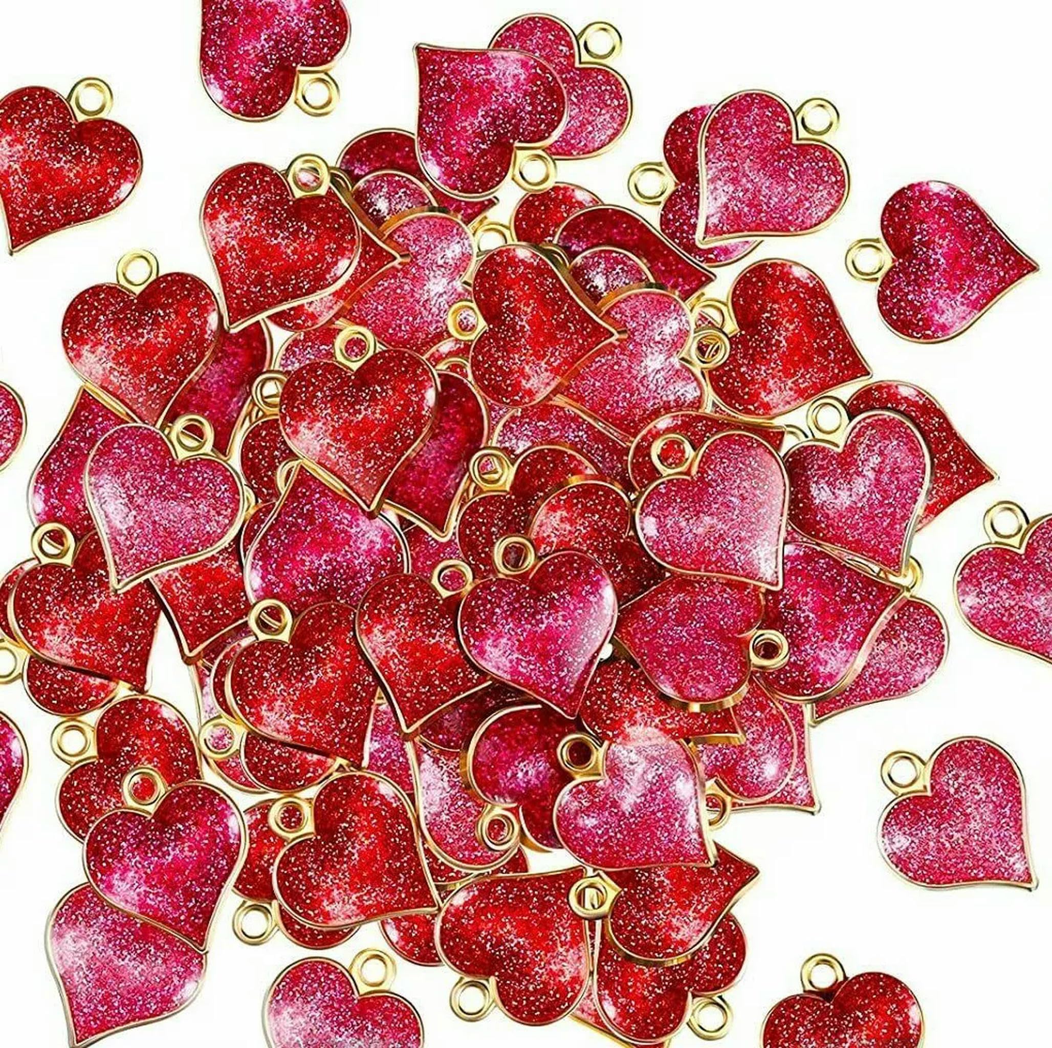 90 Bijoux à thème Saint-Valentin en résine dorée et émaillée à Paillettes, 17 mm - par défaut