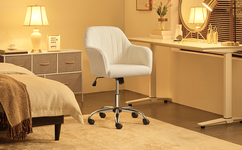 Amazon.com: Yaheetech Boucle Desk Vanity Chair with Back Comfy