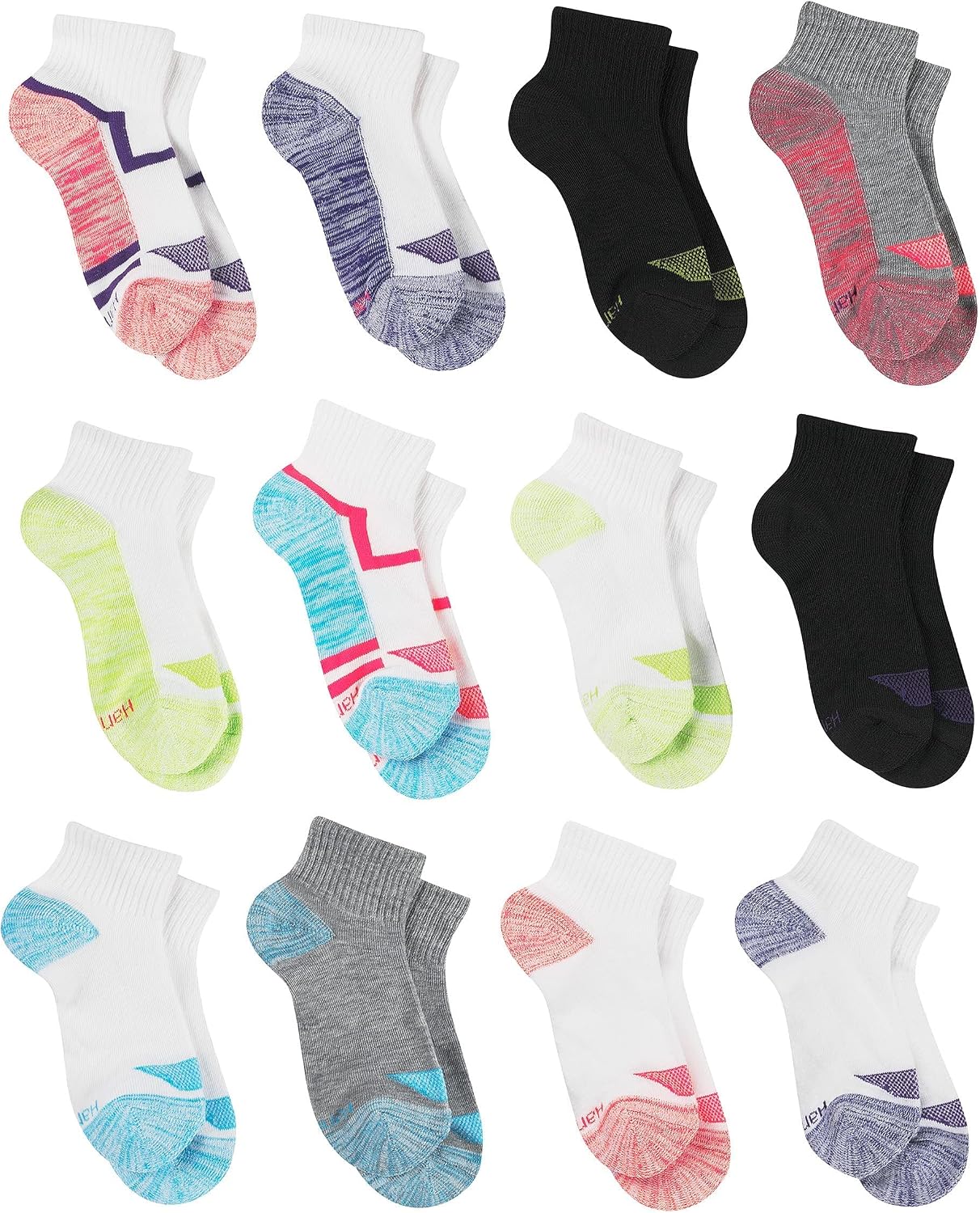 Hanes girls Cool Comfort Ankle Socks, 12-pair Pack fashion liner socks, Assorted, Large US