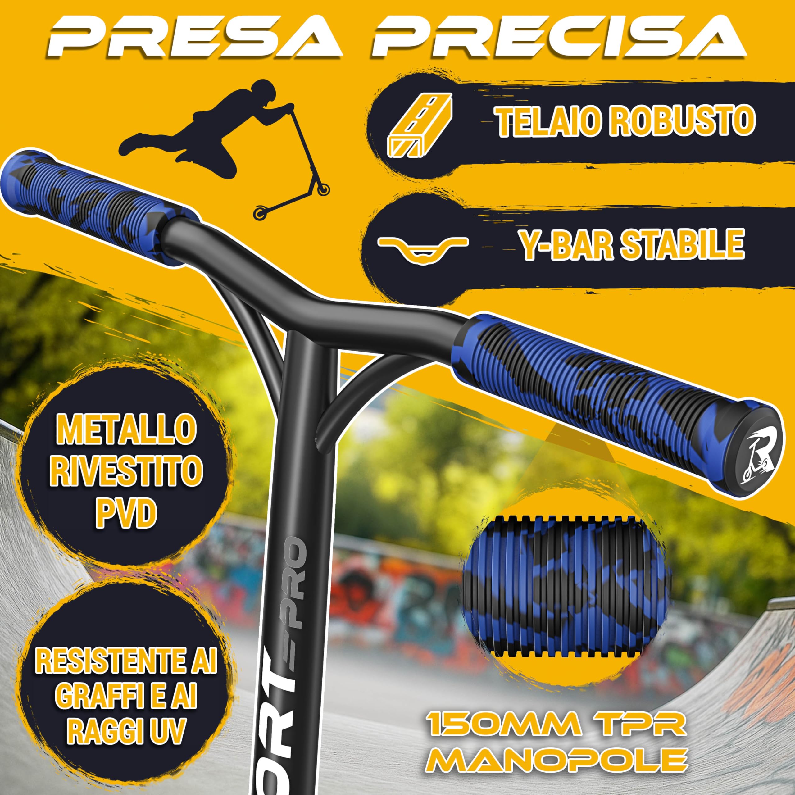 RE:SPORT Stunt Scooter Revo Pro per bambini e adulti con supporto, 110 mm, ruote in PU e Y-Bar, per acrobazie e monopattino ABEC 9, cuscinetti a sfera