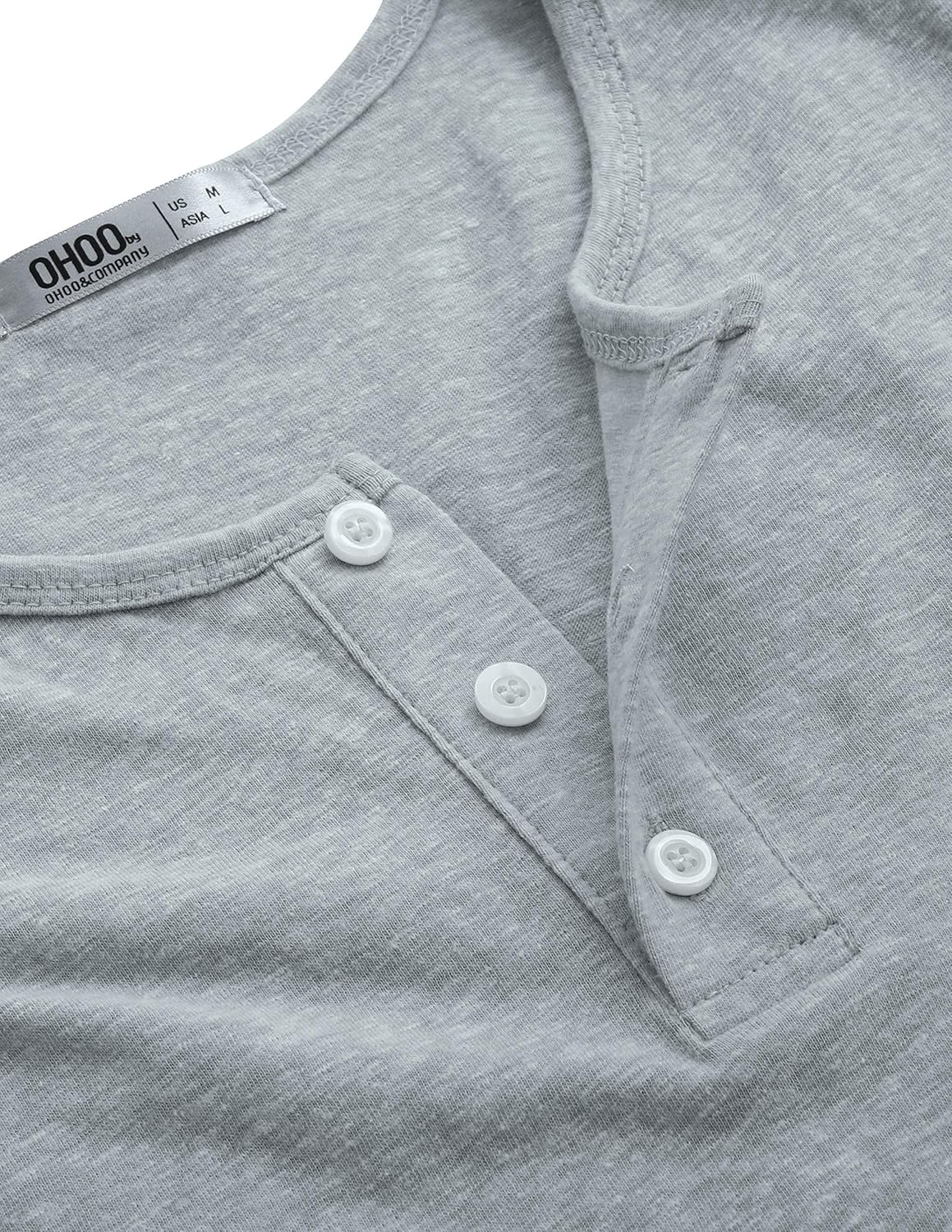 Ohoo Mens Slim Fit Casual Short Sleeve Placket Melange Color Fabric Cotton Henley T-Shirts