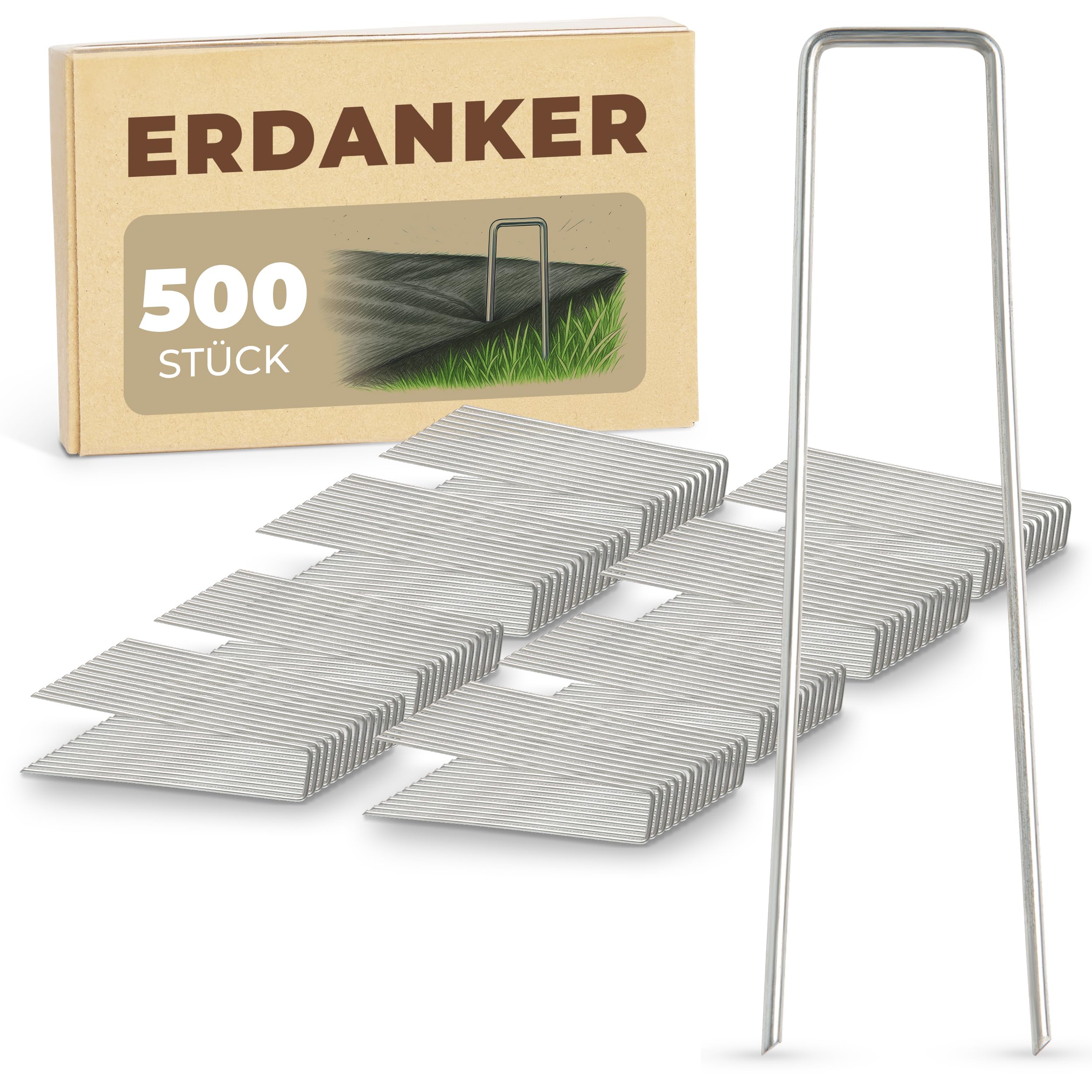 Novatool Heringe Erdanker 150x30x3mm 500 Stück, rostfrei langlebig & extrem stabil, Erdnägel Bodenhaken Erdhaken Bodenbefestigung Bodenverankerung, für Zelt Garten Unkrautvlies Landschaftsbau