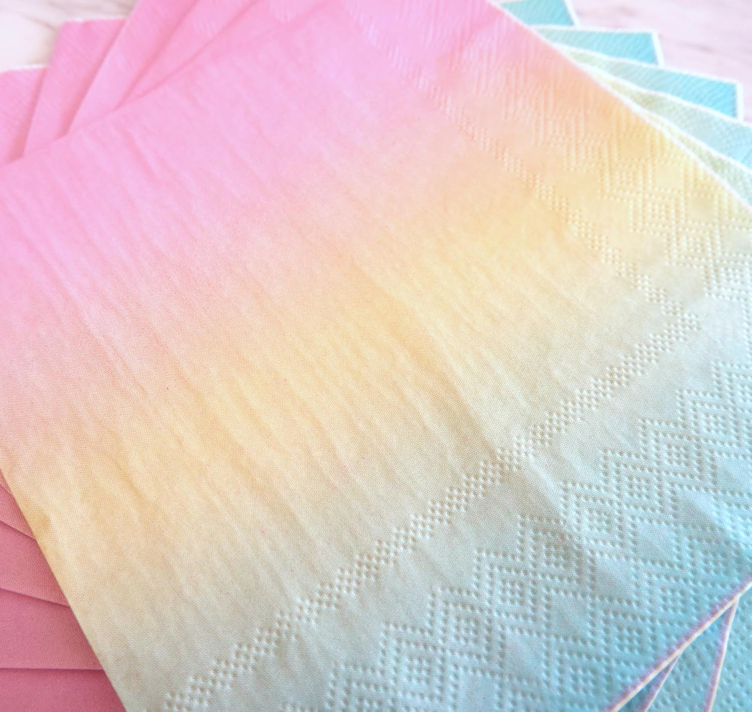 Party Paper Napkins - 50 Pack Pastel Birthday Disposable Paper Napkins with on Pink Yellow Blue Ombre Gradient for Cocktail Party Supplies - 6.5" x 6.5" inches (Any Occasion) - Image 3