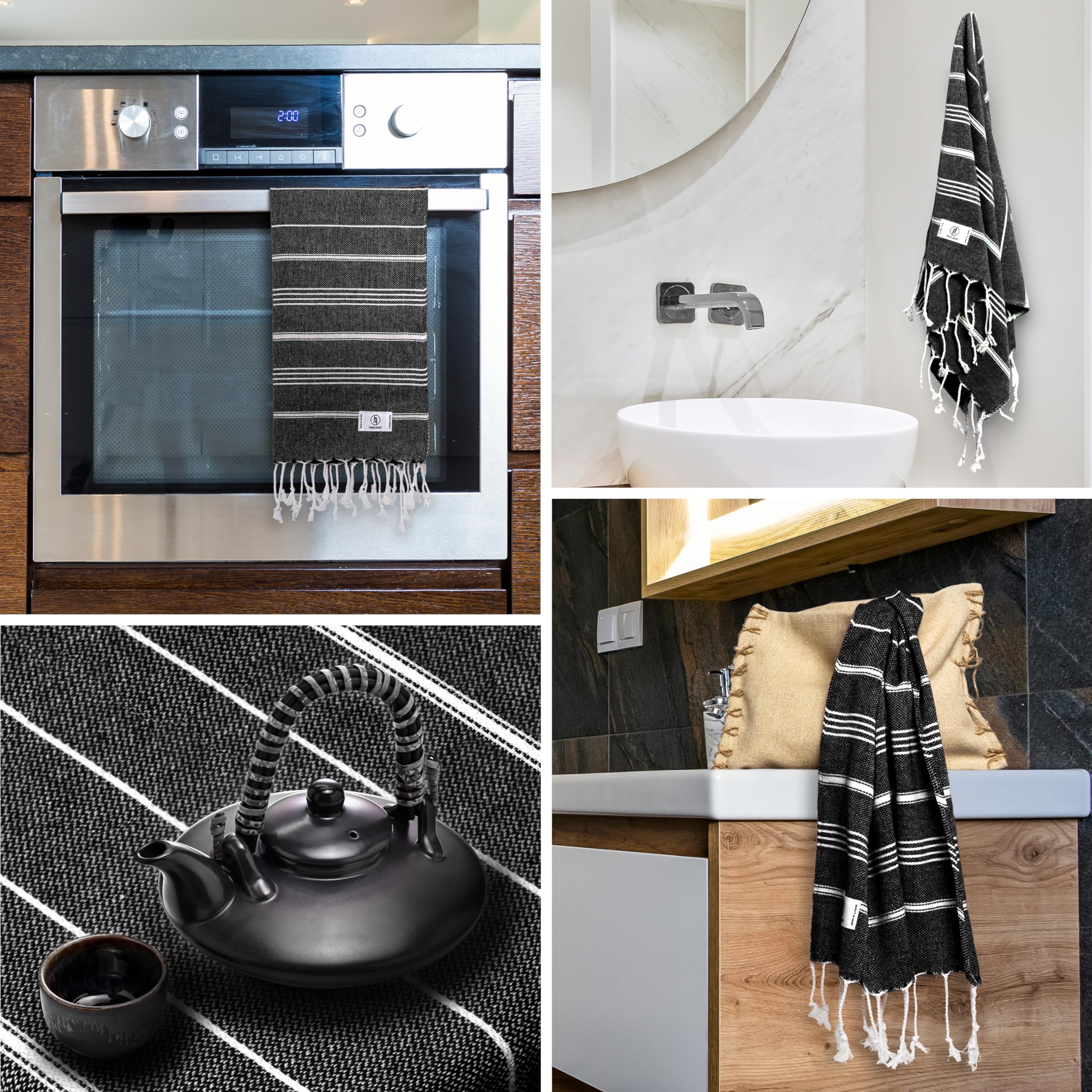 Ossano Towels Classic Sultan Series - Juego de 2 toallas de mano turcas (18 x 40 pulgadas), color negro