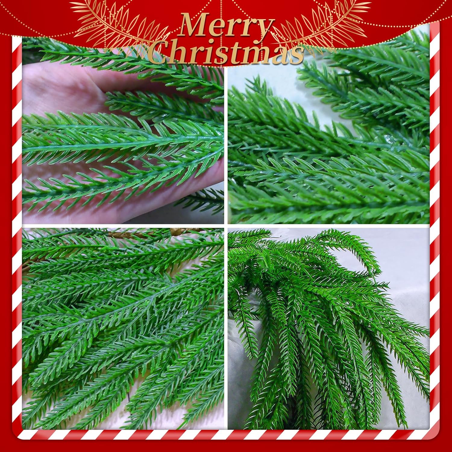 set of 2 christmas norfolk pine garlands - 6 ft dense realistic artificial pine greenery for holiday decor - perfect for mantle, fireplace, and table arrangements to elevate your home festivities