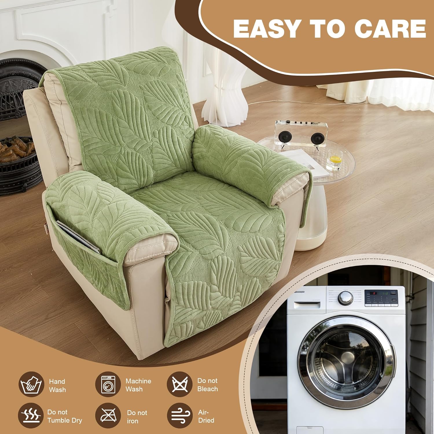 Recliner Slipcover that Stay in Place Washable Recliner Chair Covers Non-Slip Slipcover for Pets Stain Resistant Furniture Protector Rent House,Green