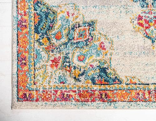 Miniatura 8 de Unique Loom Penrose Collection - Alfombra Alexis (8 pies, cuadrada, marfilazul)