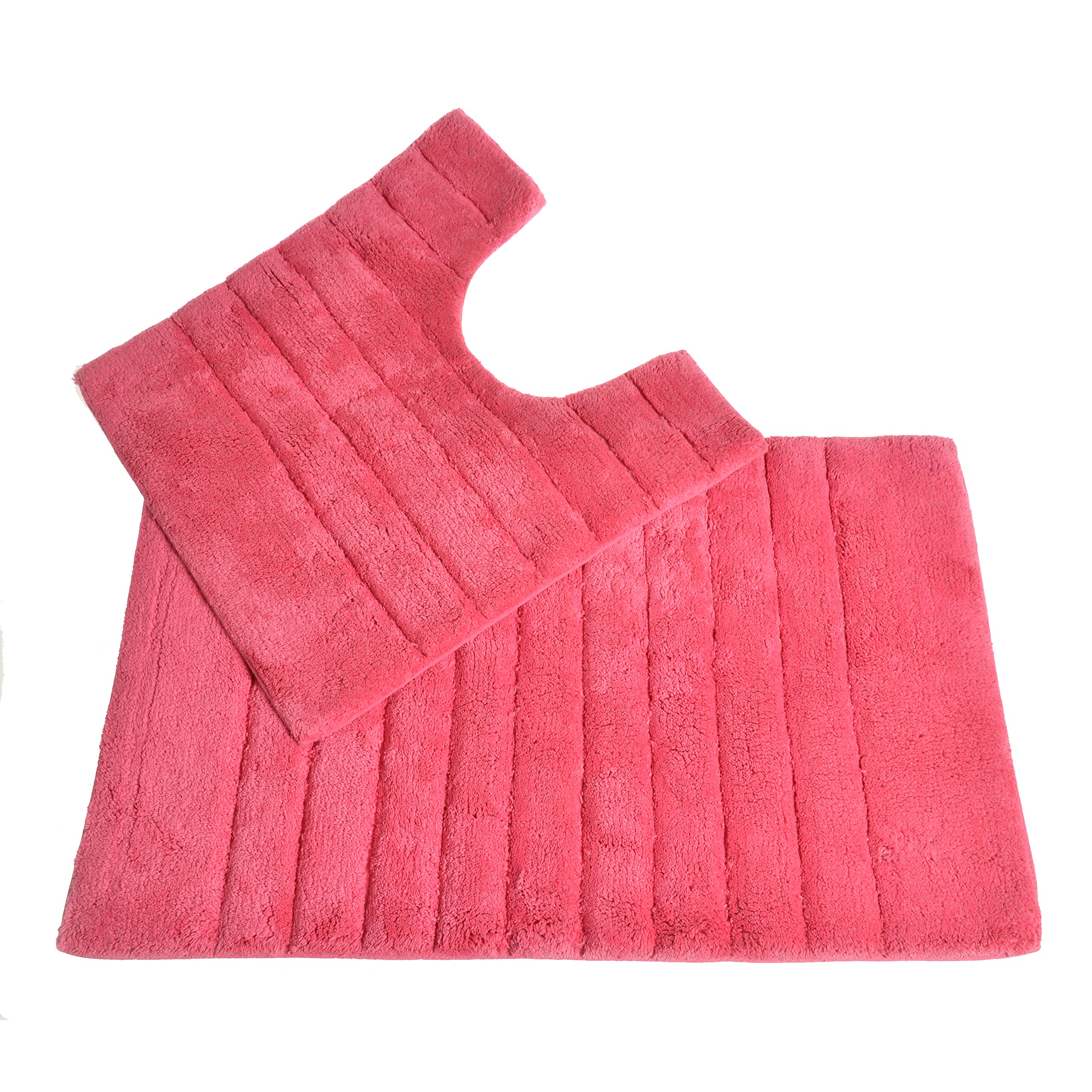 Allure Linear Rib 2 Piece Bathroom Set - Hot Pink, 100% Cotton, Bath Mat 50x80cm, Pedestal Mat 50x50cm