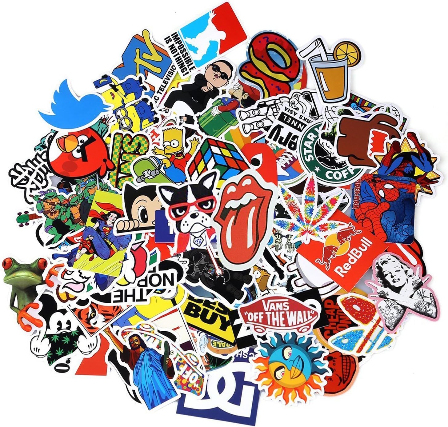 KOUYT 100-Pcs Sticker Decals Vinyls for Laptop,Kids,Cars,Motorcycle,Bicycle,Skateboard Luggage,Bumper Stickers Hippie Decals bomb Waterproof（Not Random）