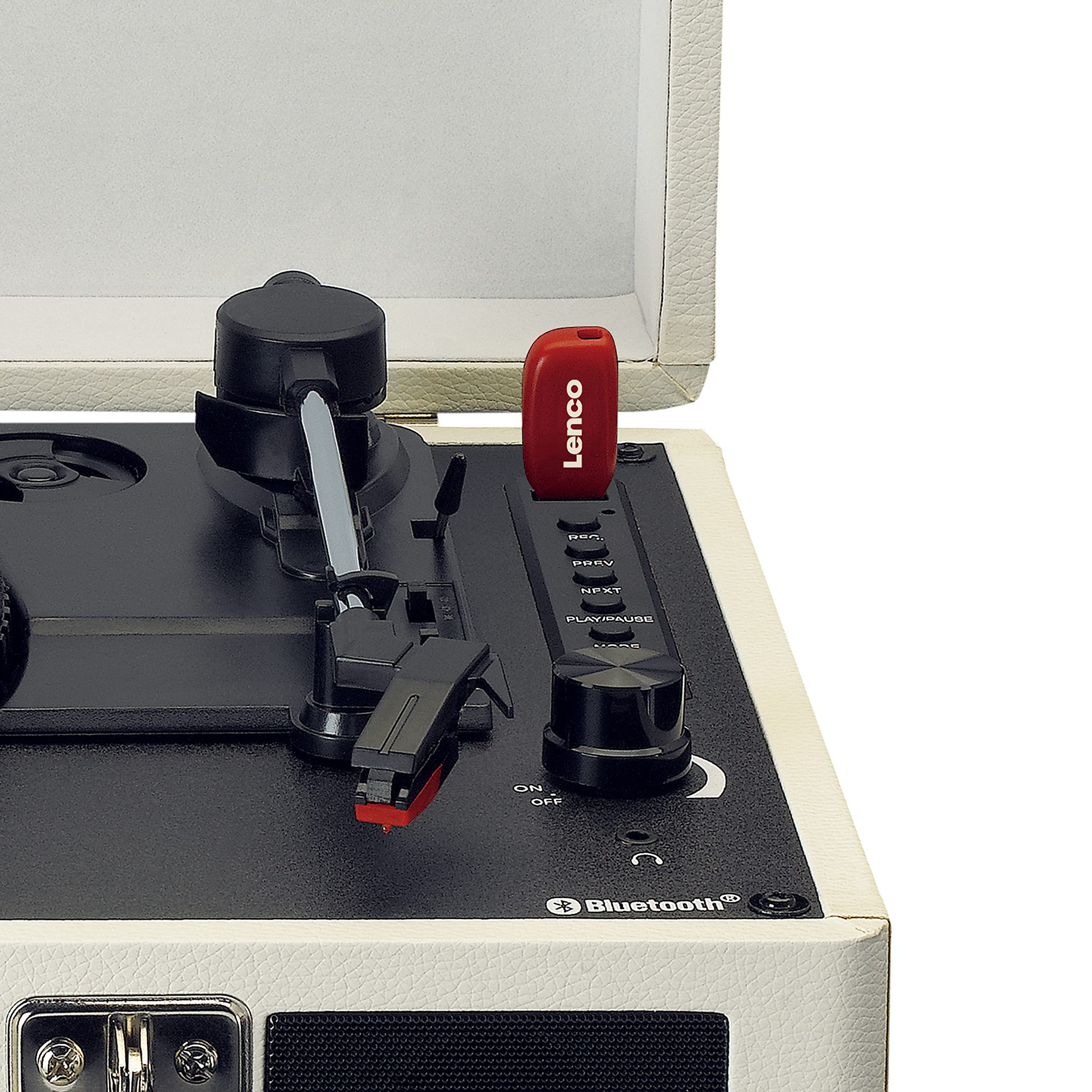Platine vinyle Lenco Classic Phono TT-115 - platine vinyle portable - Bluetooth - USB - 3 vitesses - enregistrement direct sur USB sans PC - entraînement par courroie - crème