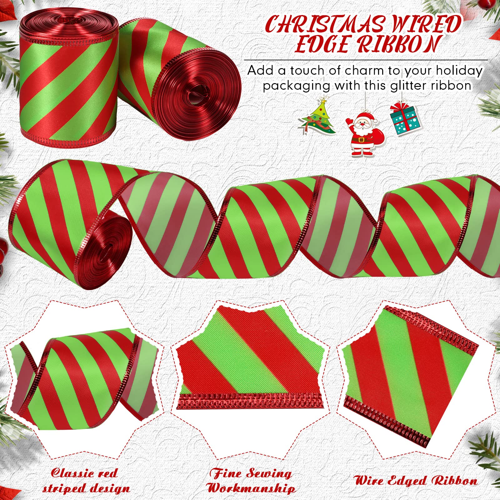 Amazon.co.jp: 2ロールリボン クリスマスツリー用 クリスマスリボン