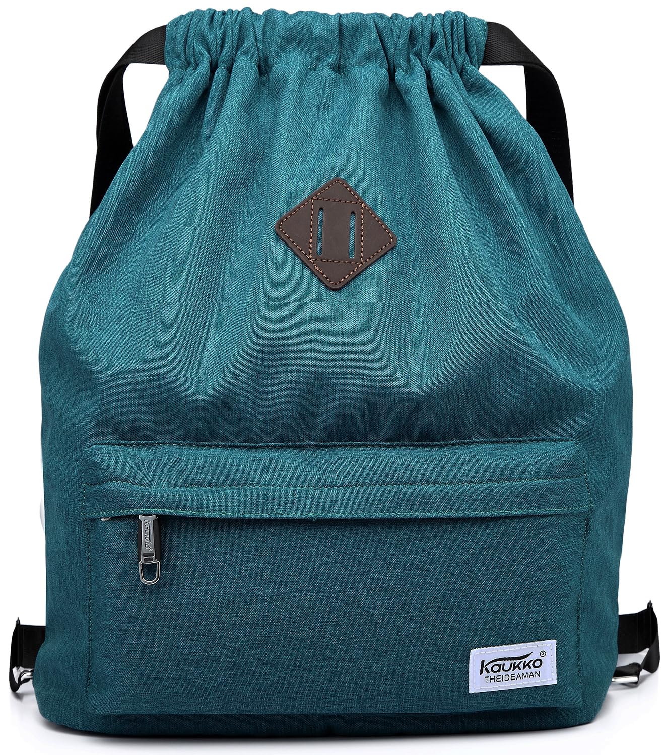 KAUKKO Bolsa de gimnasio de lona con cordón y bolsillo interior, mochila escolar, mochila deportiva de