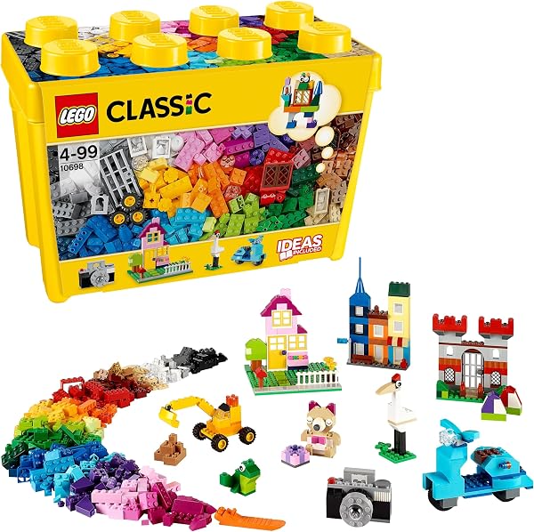 LEGO Classic Große Bausteine-Box, Konstruktionsspielzeug für Mädchen und Jungen mit Aufbewahrungsbox, enthält Bunte Steine, Reifen, Türen, etc. in 33 Farben, Geschenk für Kinder ab 4 Jahren 10698 - 1