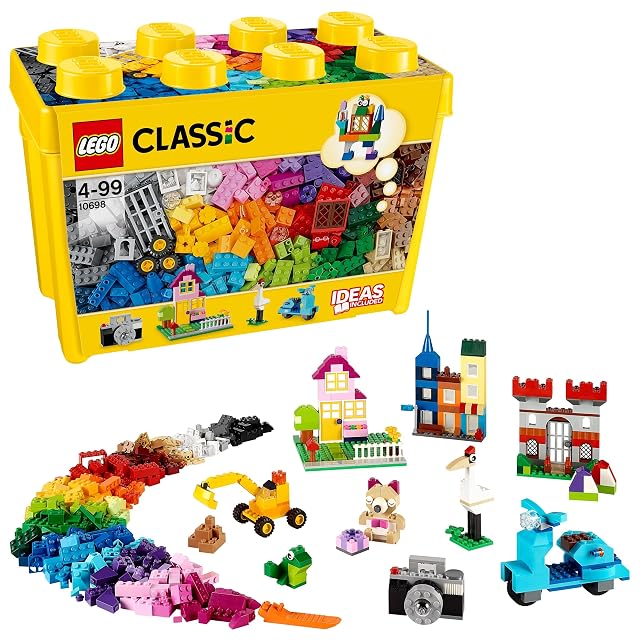 LEGO Classic Caja de Ladrillos Creativos Grande, Juguetes para Niños y Niñas de 4 Años o Más, 2 Bases Verdes, Animales, Casas y Coches de Juguete, Juego de Construcción 10698