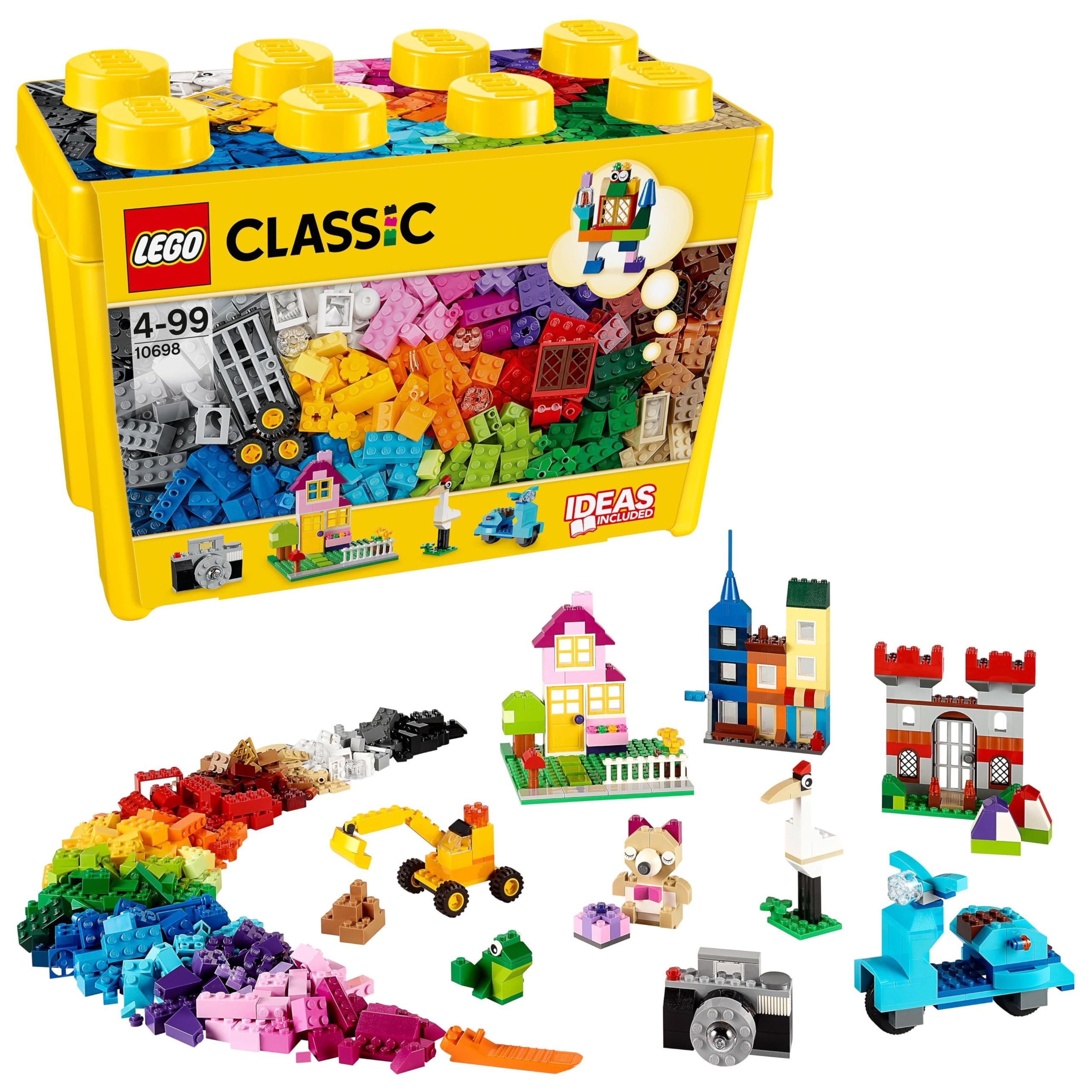 LEGOClassic Large Creative Brick Storage Box - Educational Building Toys w/Windows, Doors, Wheels and a Green Baseplate - Gift for 4+ Year Old Boys & Girls - Christmas Treat - 10698