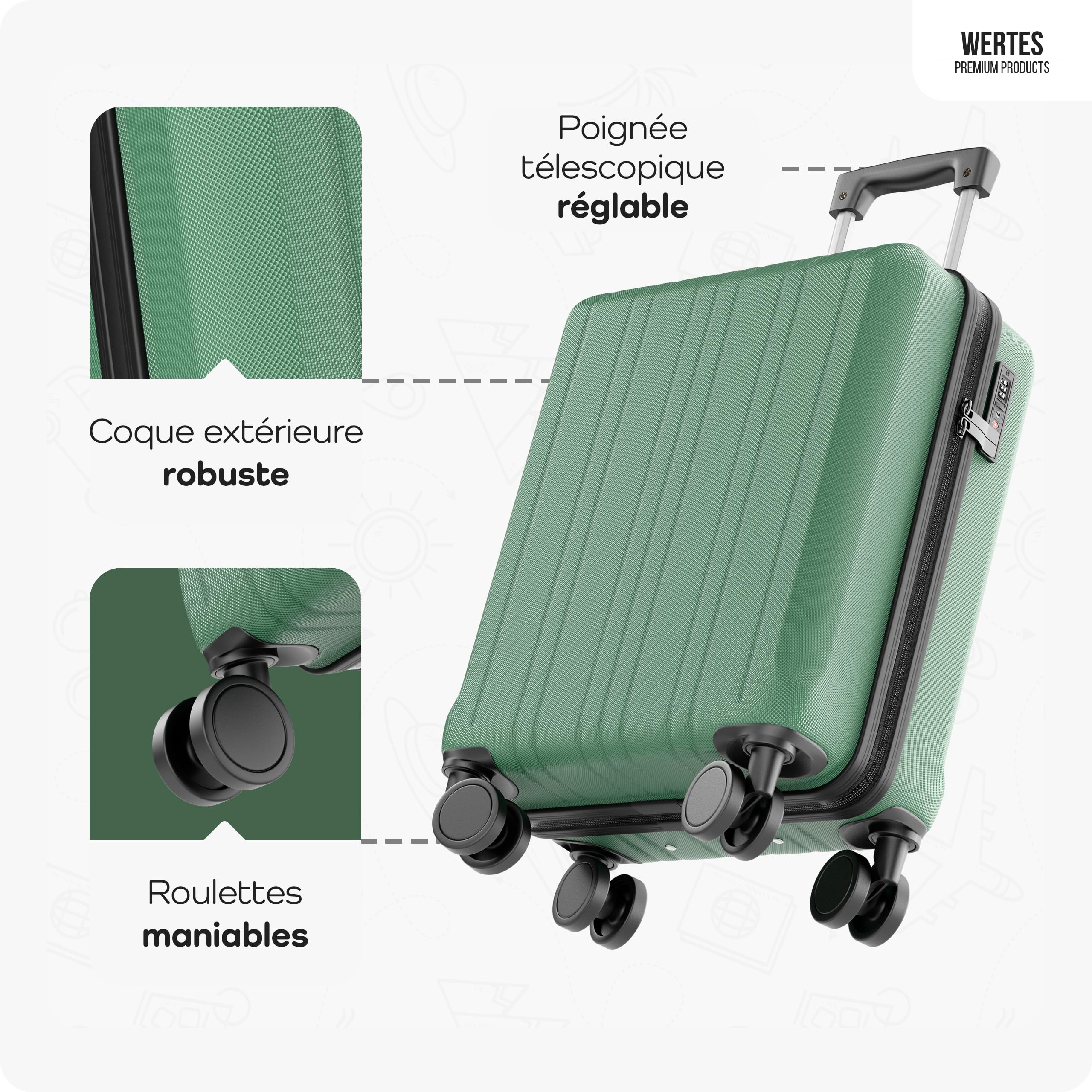 Valise Cabine 55x40x20cm - adaptée pour Ryanair, Lufthansa, Eurowings et Autres. Valise Cabine 36L avec roulettes Souples et Serrure TSA Pratique, Valise de Voyage, Bagage